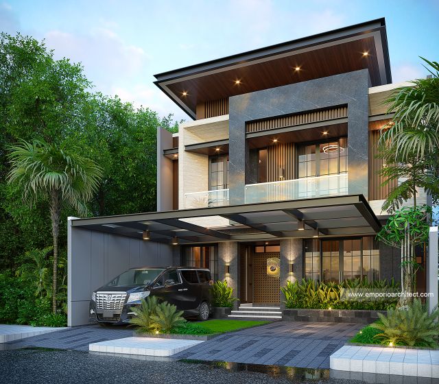 Desain Tampan Depan 2 Rumah Modern 3 Lantai Ibu OLV di Surabaya