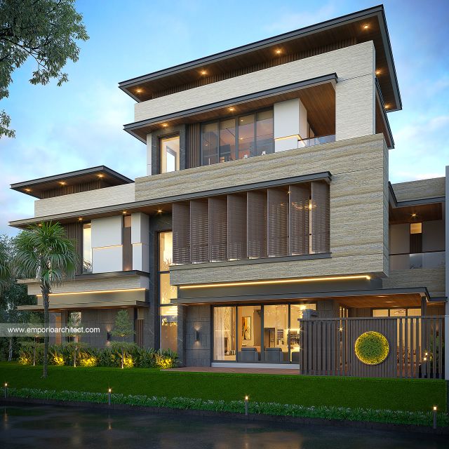 Desain Tampak Samping Rumah Modern 3 Lantai Bapak VRD di BSD, Tangerang Selatan