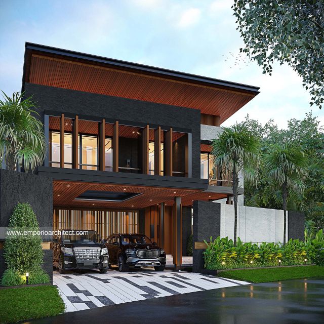 Desain Tampak Depan Dengan Pagar Rumah Modern 3 Lantai Bapak BNT di Bandung