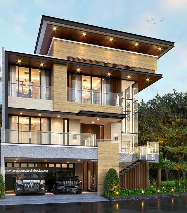 Desain Rumah Modern 3 Lantai Ibu OLV di Jakarta - Tampak Depan