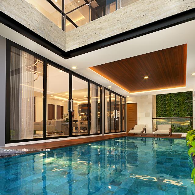 Desain Tampak Detail Kolam Rumah Modern 3 Lantai Ibu OLV di Jakarta