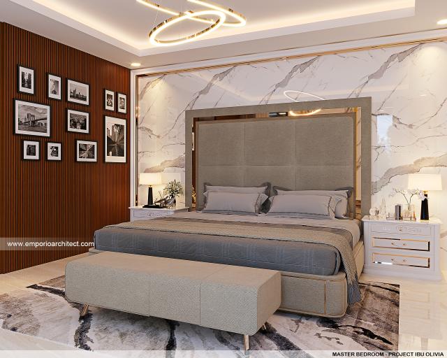 Desain Kamar Tidur Utama Rumah Modern 3 Lantai Ibu OLV di Jakarta