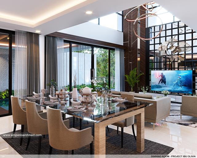 Desain Ruang Makan Rumah Modern 3 Lantai Ibu OLV di Jakarta