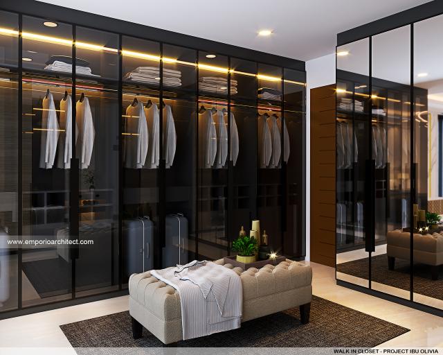 Desain Walk In Closet Rumah Modern 3 Lantai Ibu OLV di Jakarta