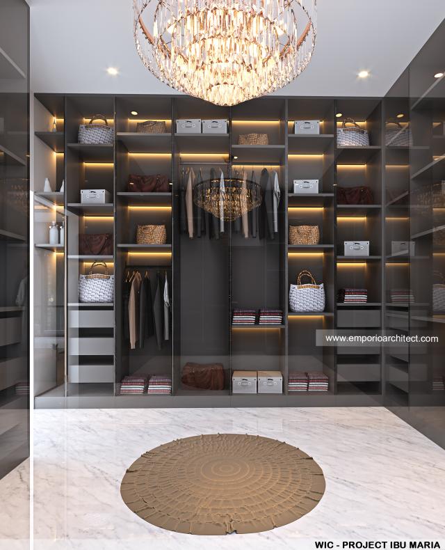 Desain Walk In Closet Rumah Modern 3 Lantai Ibu Maria di Jakarta