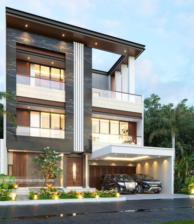 Desain Rumah Modern 3 Lantai Ibu Maria di Jakarta - Tampak Depan Kiri