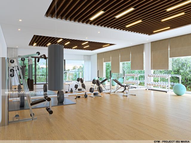 Desain Gym Area Rumah Modern 3 Lantai Ibu Maria di Jakarta