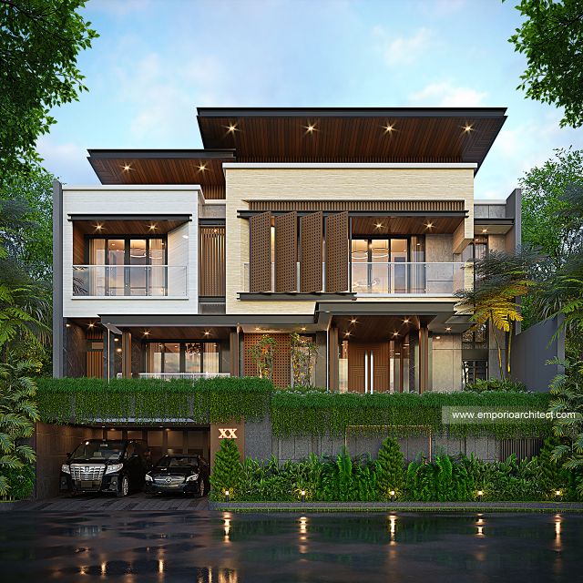 Desain Tampak Depan 2 Rumah Modern 3 Lantai Bapak ADN di Balikpapan