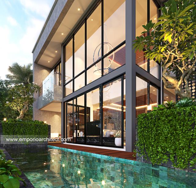 Desain Tampak Detail Belakang Rumah Modern 3 Lantai Ibu CRT di BSD, Tangerang Selatan