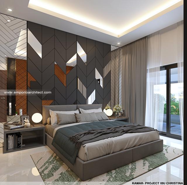 Desain Kamar Tidur 1 Rumah Modern 3 Lantai Ibu CRT di BSD, Tangerang Selatan