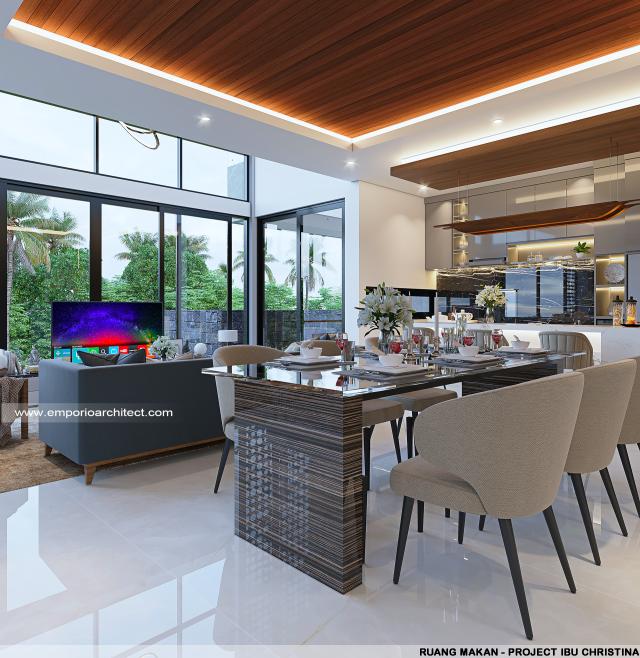 Desain Ruang Makan Rumah Modern 3 Lantai Ibu CRT di BSD, Tangerang Selatan