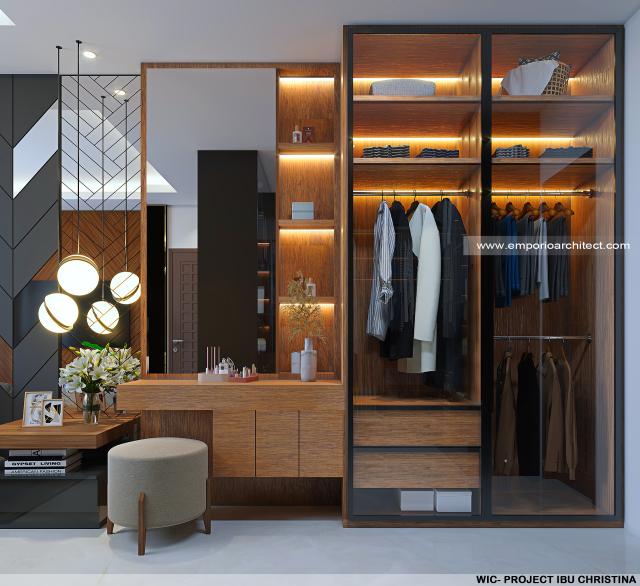 Desain Walk In Closet Rumah Modern 3 Lantai Ibu CRT di BSD, Tangerang Selatan