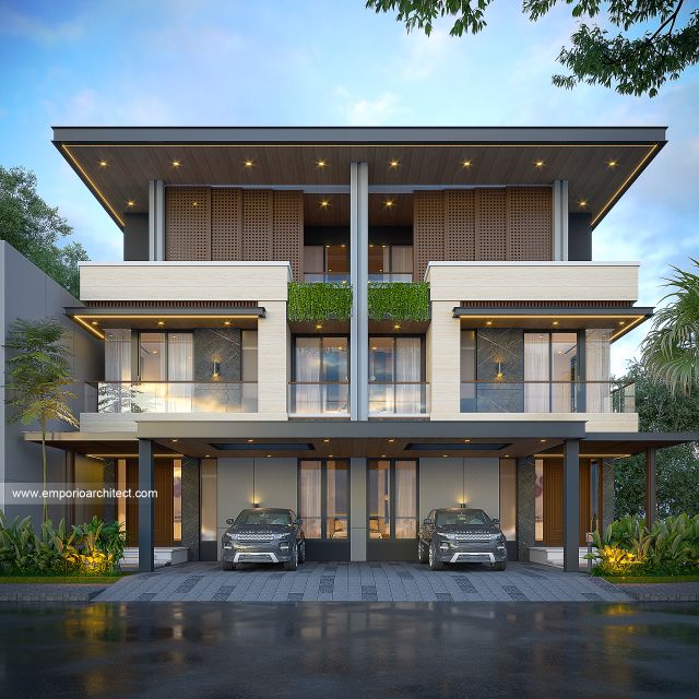 Desain Tampak Depan 4 Rumah Modern 3 Lantai Bapak LKM di Pasar Minggu, Jakarta Selatan