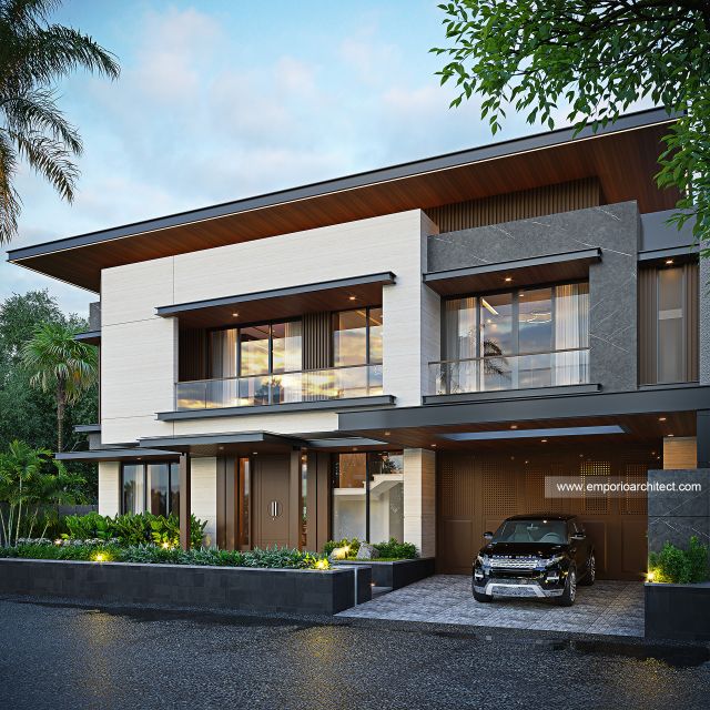 Desain Tampak Depan 2 Rumah Modern 3 Lantai Bapak SYD di Bandar Lampung