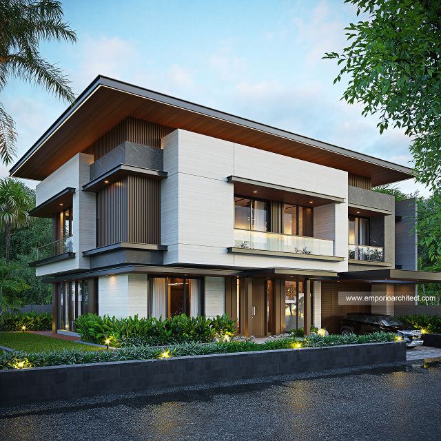 Desain Tampak Hook Rumah Modern 3 Lantai Bapak SYD di Bandar Lampung