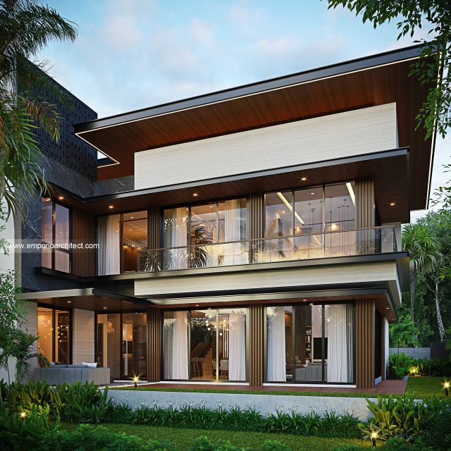 Desain Tampak Belakang Rumah Modern 3 Lantai Bapak SYD di Bandar Lampung