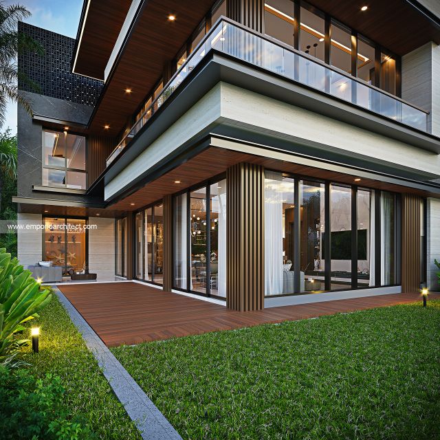 Desain Tampak Detail Belakang Rumah Modern 3 Lantai Bapak SYD di Bandar Lampung