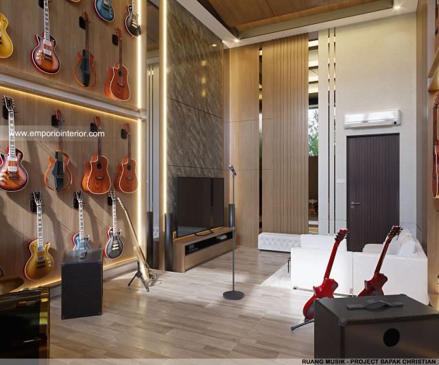 Desain Ruang Musik Rumah Modern 3 Lantai Bapak CHT di BSD, Tangerang Selatan, Banten