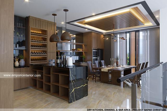 Desain Dapur, Ruang Makan, dan Bar Rumah Modern 3 Lantai Bapak CHT di BSD, Tangerang Selatan, Banten