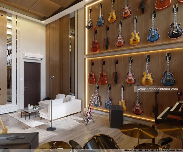 Desain Ruang Musik Rumah Modern 3 Lantai Bapak CHT di BSD, Tangerang Selatan, Banten