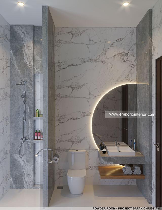 Desain Powder Room Rumah Modern 3 Lantai Bapak CHT di BSD, Tangerang Selatan, Banten