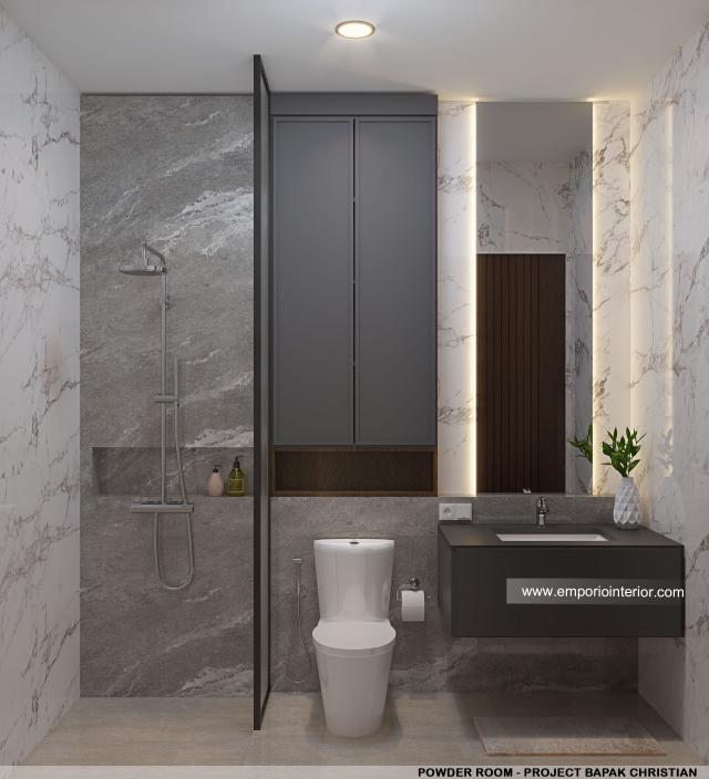 Desain Powder Room Rumah Modern 3 Lantai Bapak CHT di BSD, Tangerang Selatan, Banten