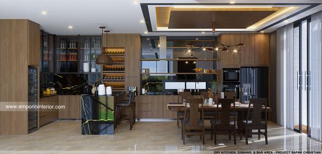 Desain Dapur, Ruang Makan, dan Bar Rumah Modern 3 Lantai Bapak CHT di BSD, Tangerang Selatan, Banten