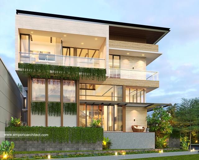 Desain Tampak Samping Rumah Modern 3 Lantai Bapak CHT di BSD, Tangerang Selatan, Banten