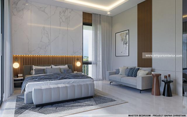 Desain Kamar Tidur Utama Rumah Modern 3 Lantai Bapak CHT di BSD, Tangerang Selatan, Banten