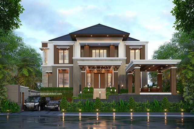 Desain Tampak Depan 4 Rumah Modern 3 Lantai Bapak R di Bogor