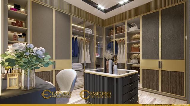 Desain Walk In Closet Kamar Tidur Utama Rumah Modern 3 Lantai Ibu Cindy di Bekasi, Jawa Barat