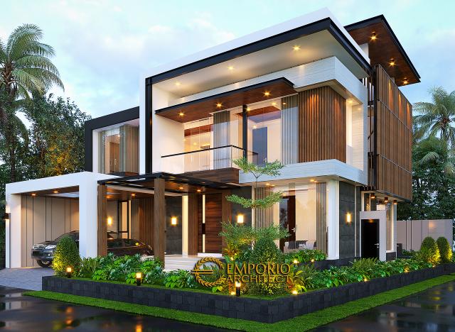 Desain Rumah Modern 3 Lantai Ibu Cindy di Bekasi, Jawa Barat - Tampak Hook