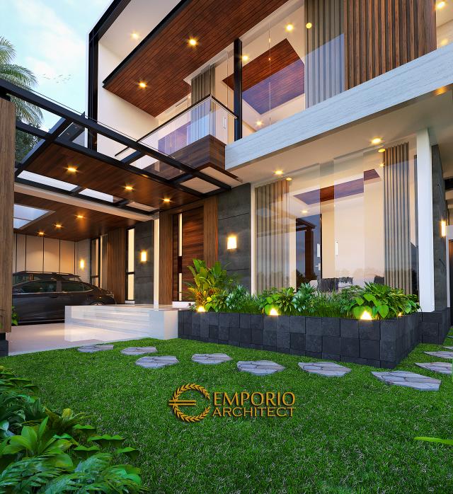 Desain Tampak Detail Depan Rumah Modern 3 Lantai Ibu Cindy di Bekasi, Jawa Barat