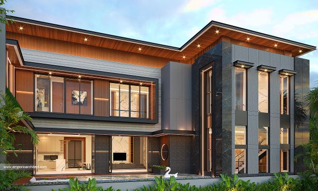 Desain Tampak Samping Rumah Modern 3 Lantai Bapak WLL di Lippo Cikarang, Bekasi