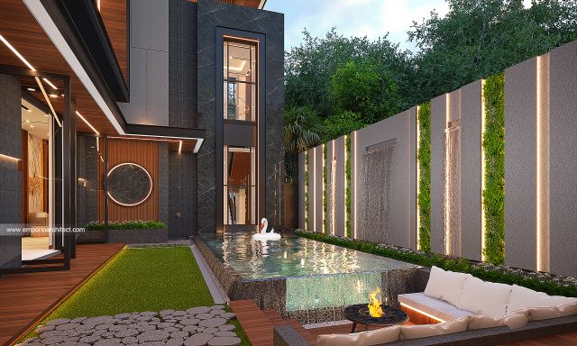 Desain Tampak Detail Samping Rumah Modern 3 Lantai Bapak WLL di Lippo Cikarang, Bekasi