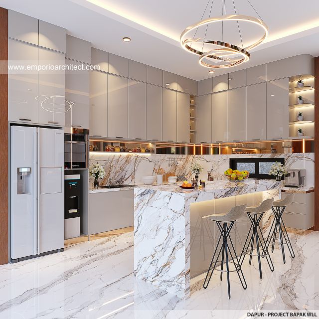 Desain Dapur Rumah Modern 3 Lantai Bapak WLL di Lippo Cikarang, Bekasi