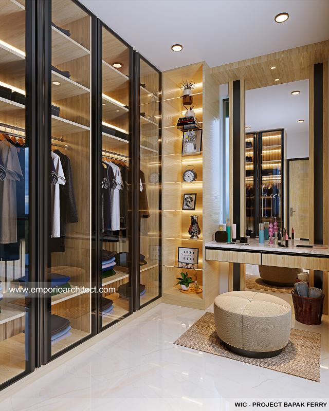 Desain Walk In Closet Rumah Modern 3 Lantai Bapak FRY di Jakarta