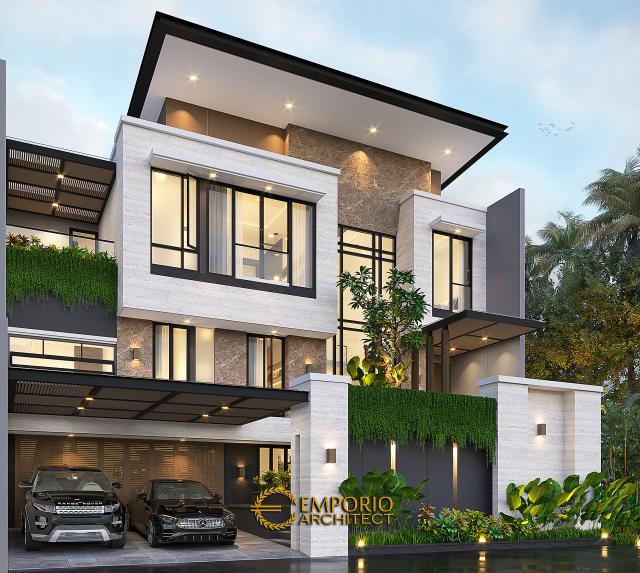 Desain Rumah Modern 3 Lantai Ibu Yuliana di Surabaya - Tampak Depan