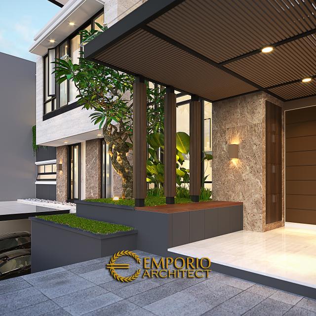 Desain Tampak Detail Depan Rumah Modern 3 Lantai Ibu Yuliana di Surabaya