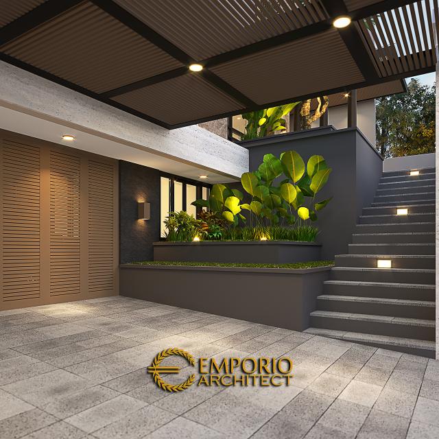 Desain Tampak Detail Depan 2 Rumah Modern 3 Lantai Ibu Yuliana di Surabaya