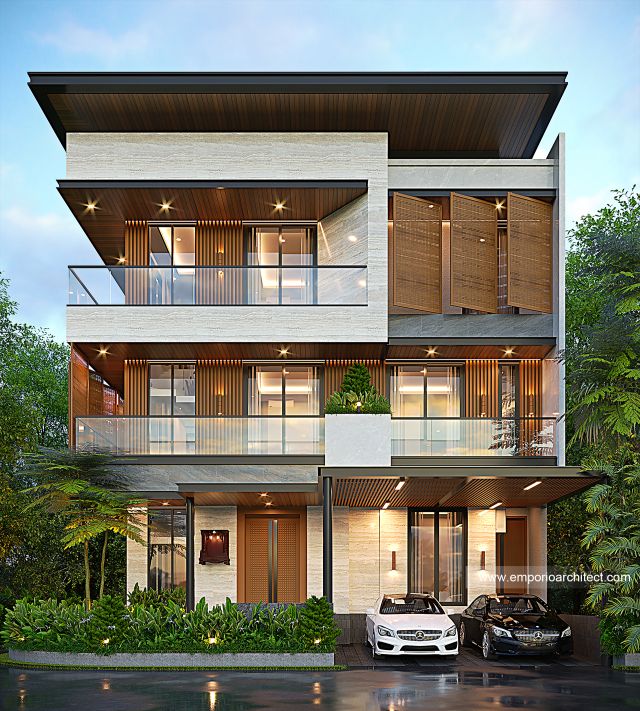 Desain Tampak Depan 2 Rumah Modern 3 Lantai Bapak HRS di Medan