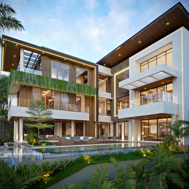 Desain Tampak Samping Rumah Modern 3 Lantai Bapak MBK di Cibubur, Jakarta Timur