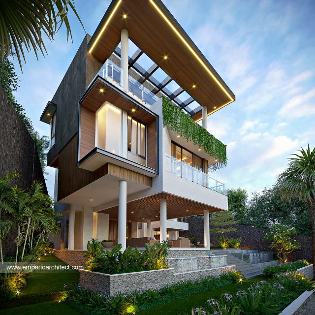 Desain Tampak Detail Belakang Rumah Modern 3 Lantai Bapak MBK di Cibubur, Jakarta Timur