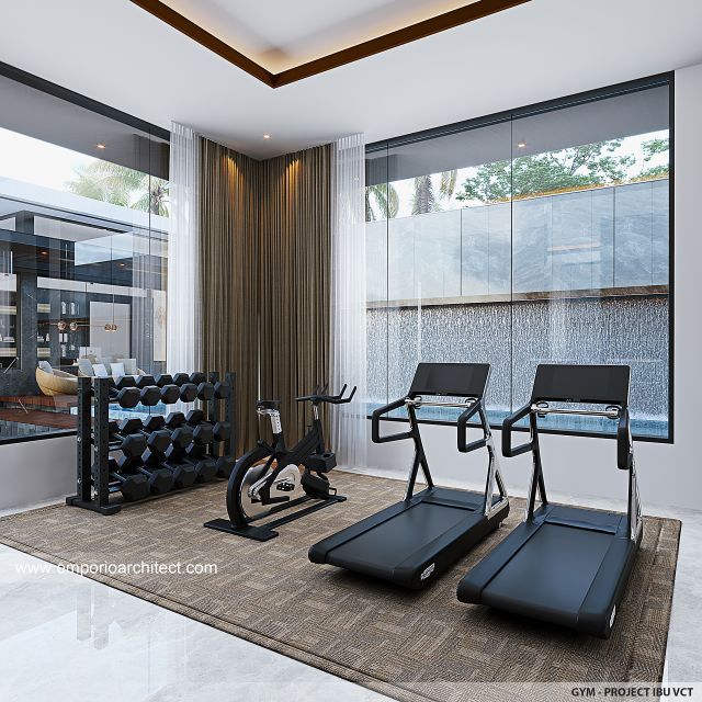 Desain Ruang Gym Rumah Modern 3 Lantai Ibu VCT di Cibubur, Jakarta Timur