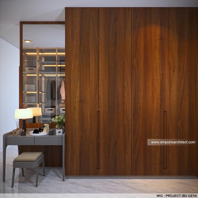 Desain Walk In Closet Rumah Modern 3 Lantai Ibu Geya di Bintaro, Jakarta Selatan