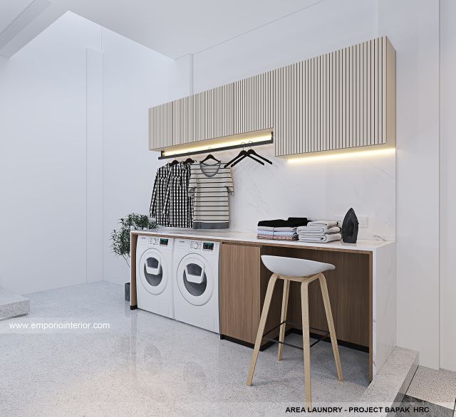 Desain Area Laundry Rumah Modern 3 Lantai Bapak HRC di Jakarta