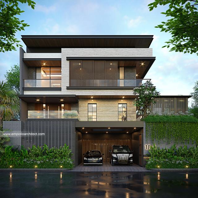 Desain Tampak Depan 2 Rumah Modern 3 Lantai Bapak HDI di Jakarta Timur