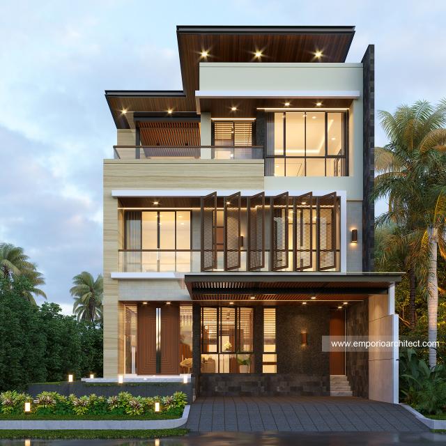 Desain Tampak Depan 2 Rumah Modern 3 Lantai Ibu Aurelia di Tangerang