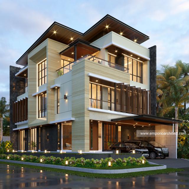 Desain Rumah Modern 3 Lantai Ibu Aurelia di Tangerang - Tampak Hook