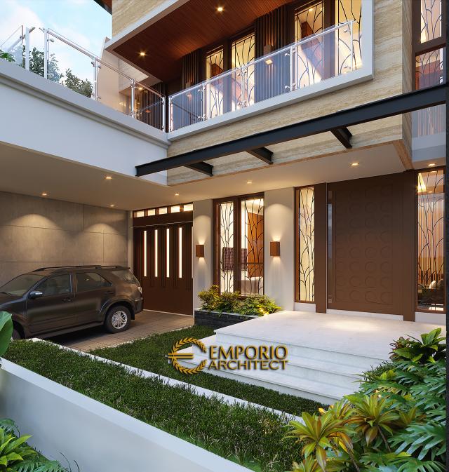 Desain Tampak Detail Depan Rumah Modern 3 Lantai Bapak Suwandi di Surabaya